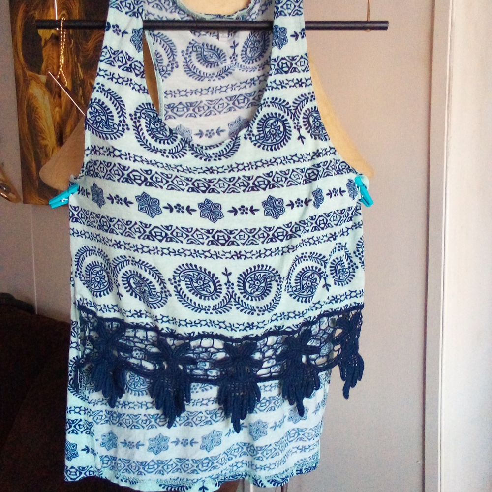Charlotte Russe Blue and White Patterned Tank Top